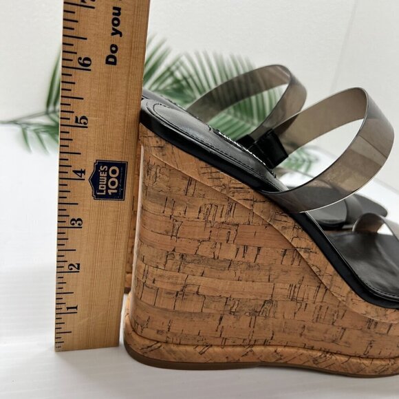Nine West Rapps Platform Wedge Sandals Size 9.5 Black Tan Square Open Toe - Picture 13 of 13